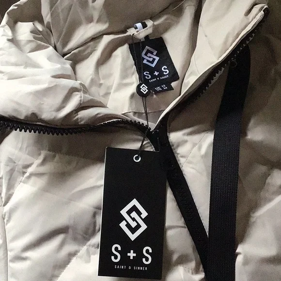 Anthro Black & Cream Hooded Puffer Jacket by Saint & Sinner - Picture 5 of 16